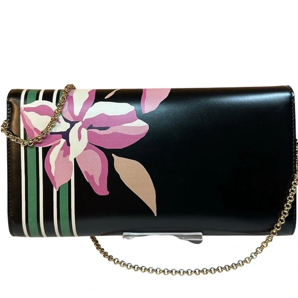 Vintage Salvatore Ferragamo Gancini‎ Flap Printed Flowers Leather Clutch Bag